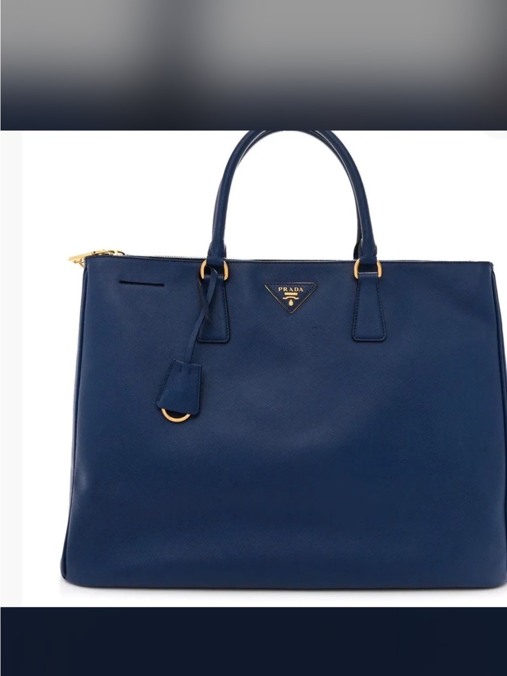 Prada Navy Blue Saffiano Leather Tote with Gold Hardware